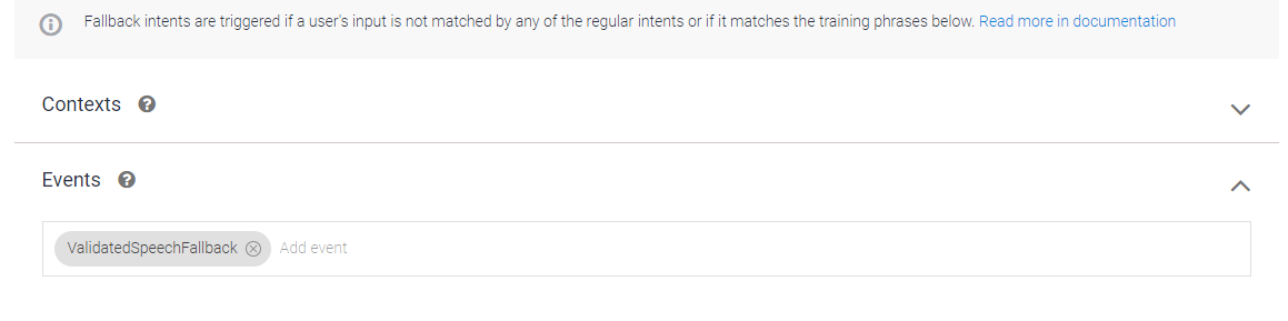 Dialogflow Validated Speech Fallback Event