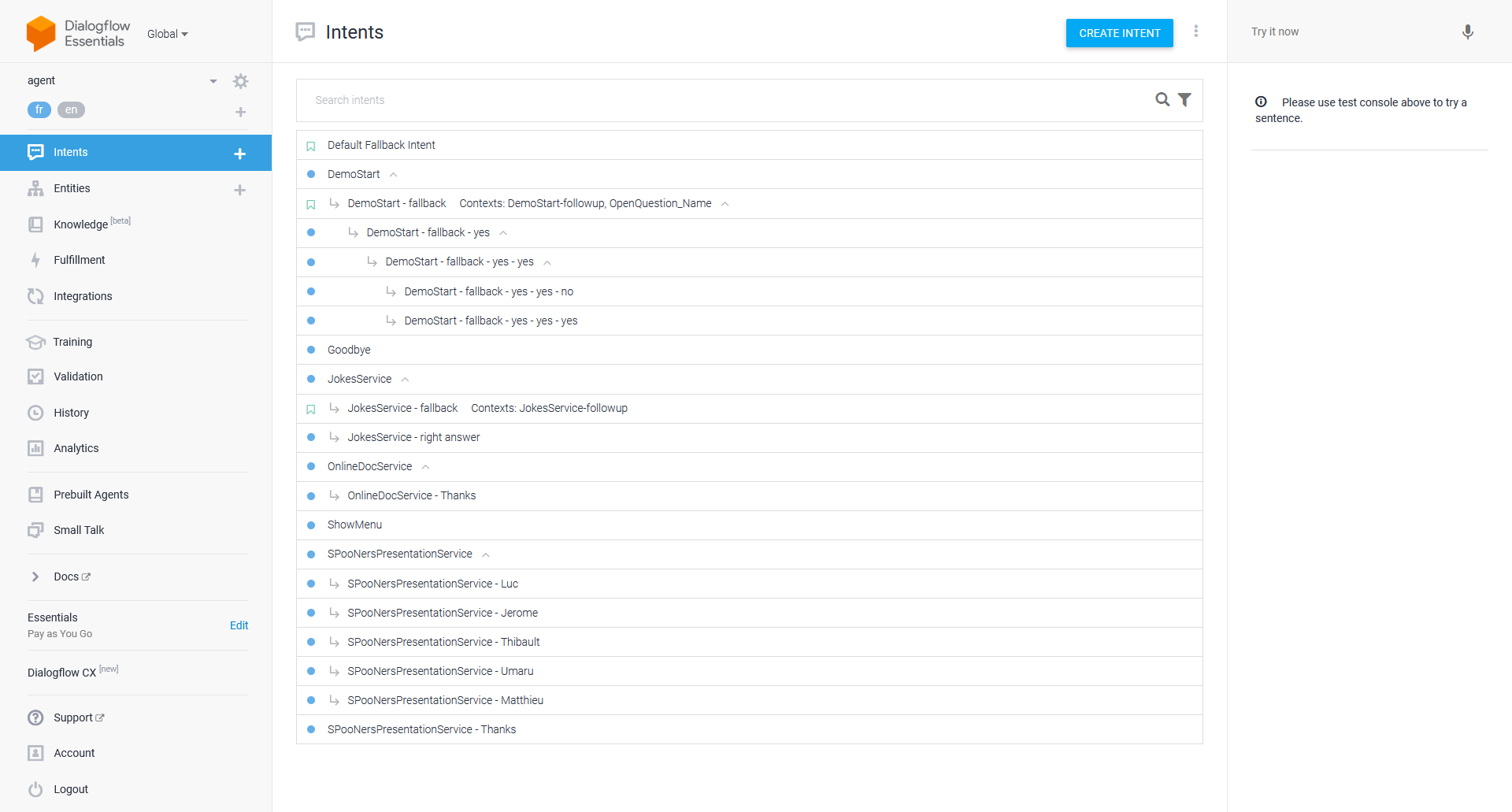 DialogFlow Intent Tree