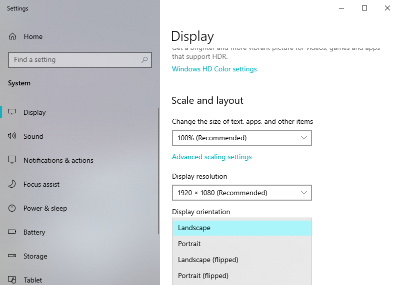 Display settings